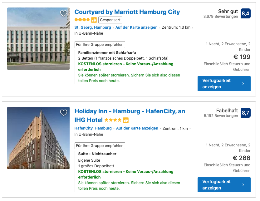 Beispiel von booking